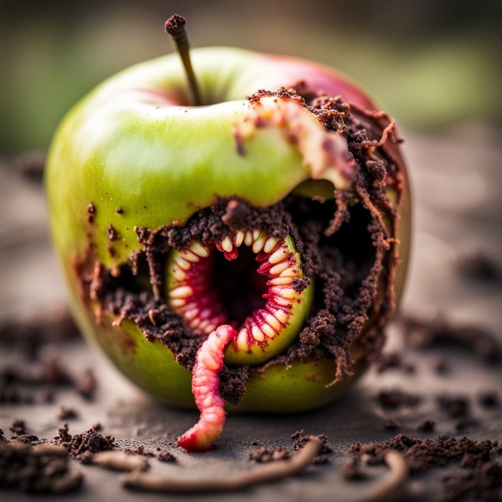 Rotten Zombie Apple with Worm: Professional Photography