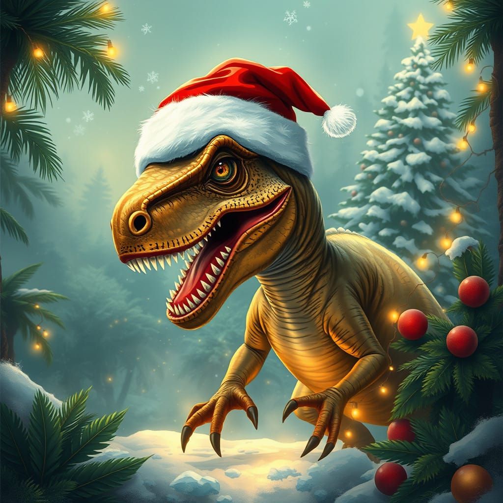 Surreal Christmas Velociraptor Wonderland in Jurassic Park S...