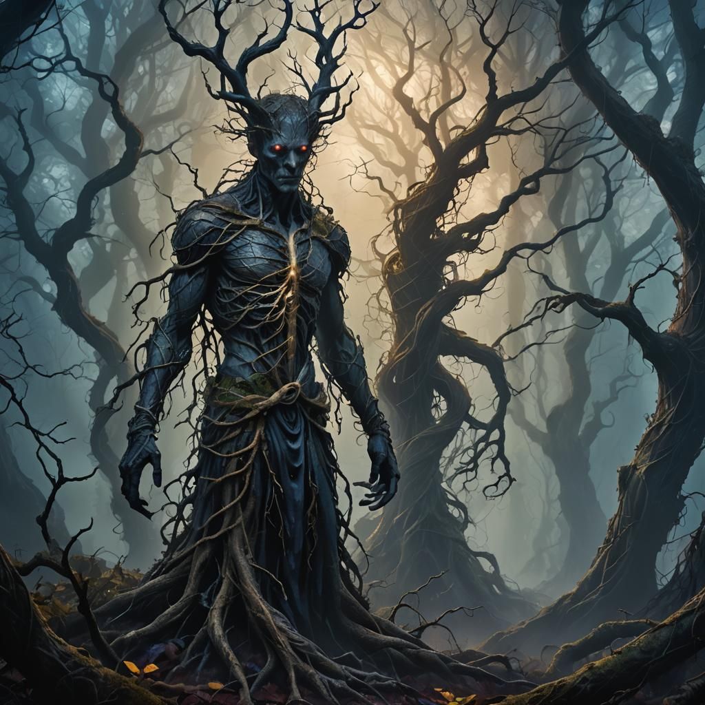 Mysterious Figure in Dark Fantasy Forest Concept Art