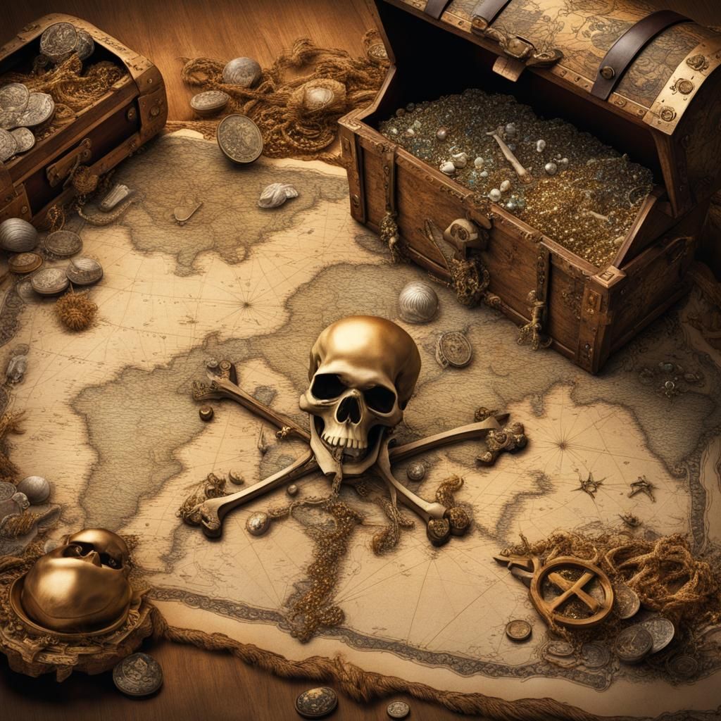 Antique Treasure Map with Overflowing Chest