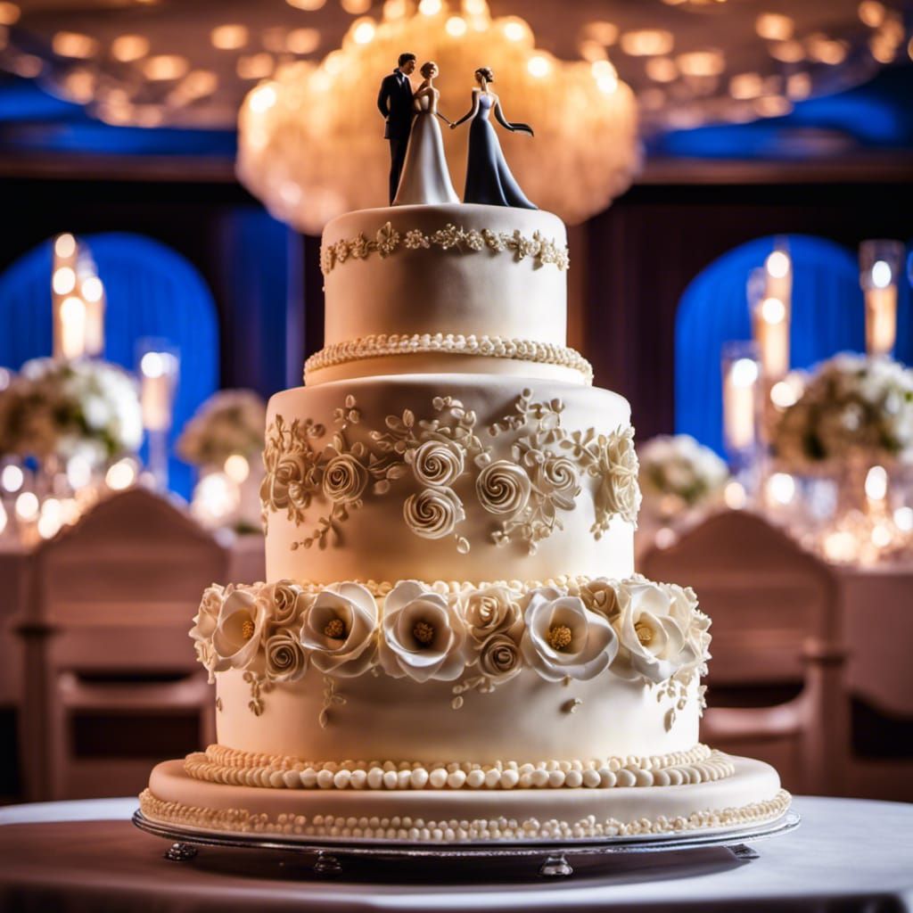Hyperrealistic Wedding Cake with Bride and Groom Topper