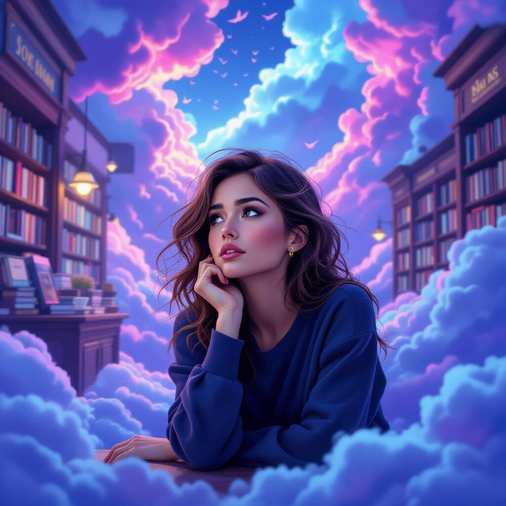 Surreal Woman in Dreamscape, Vibrant Colors