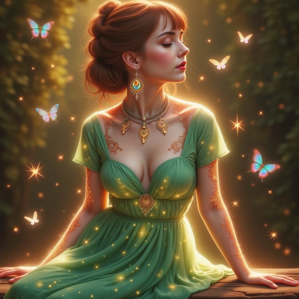 Woman with Luminous Tattoos in Digital Painting Style