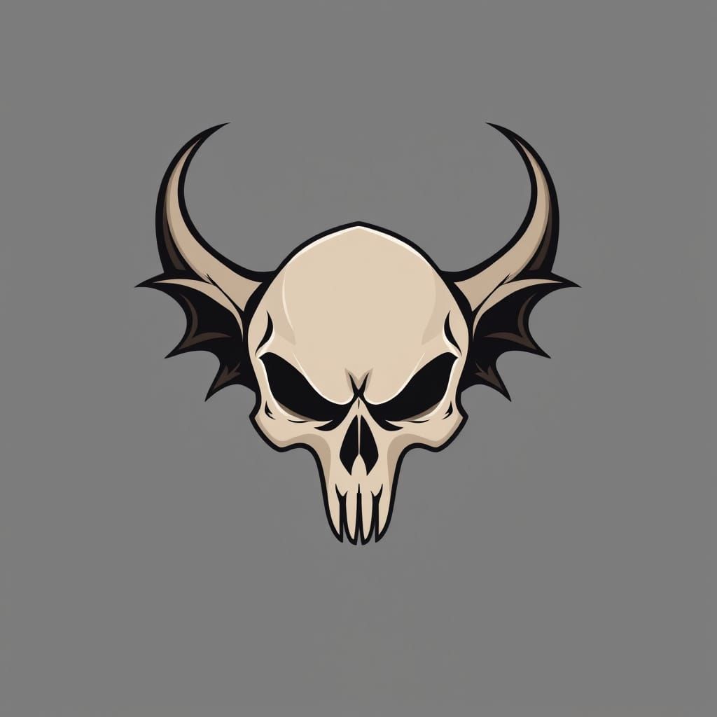 Surrealistic Cranium Logo with Winged Horns