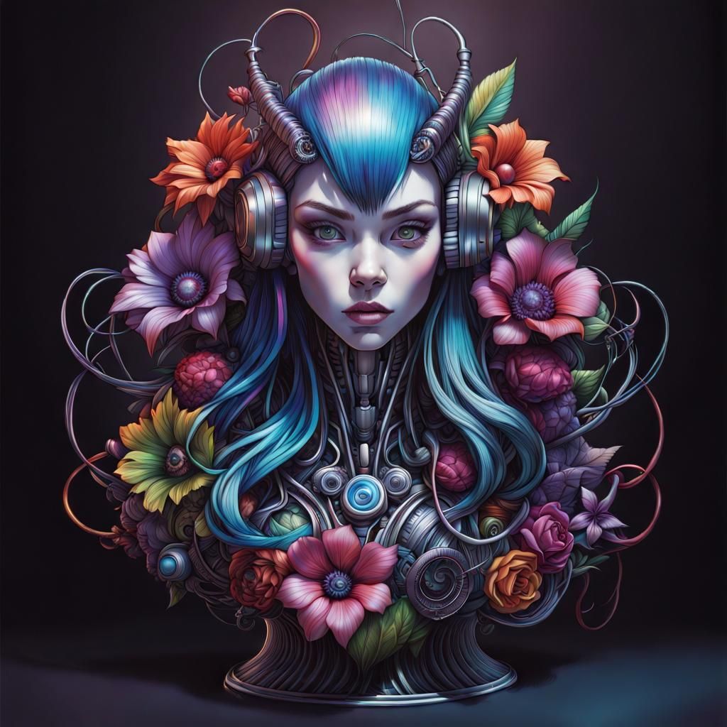 Intricate Metal Flowers and Wires: Digital Illustration