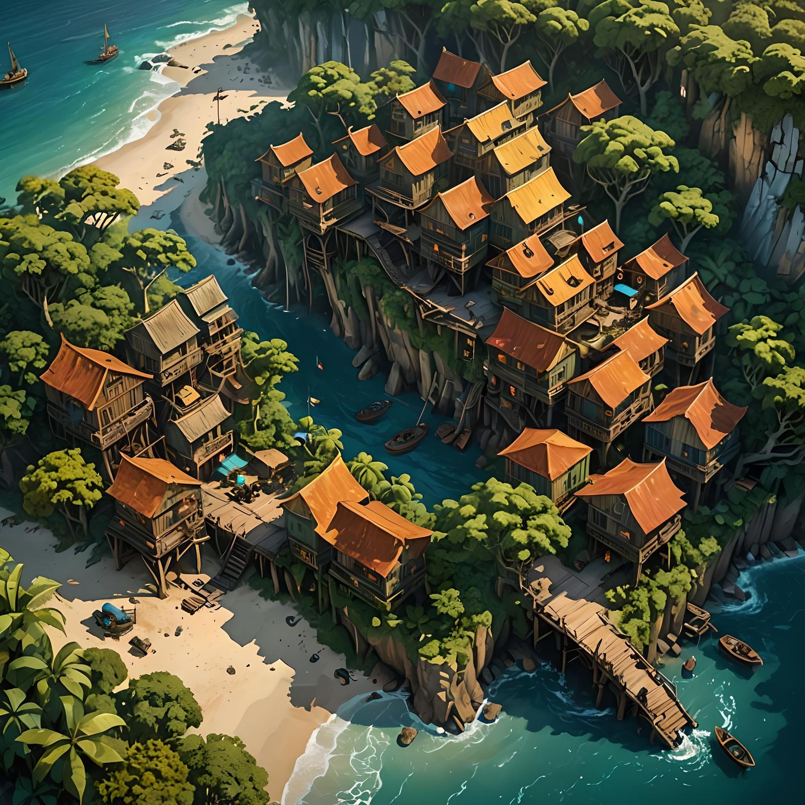Pirate Seaside Town in Hidden Jungle Concept Art