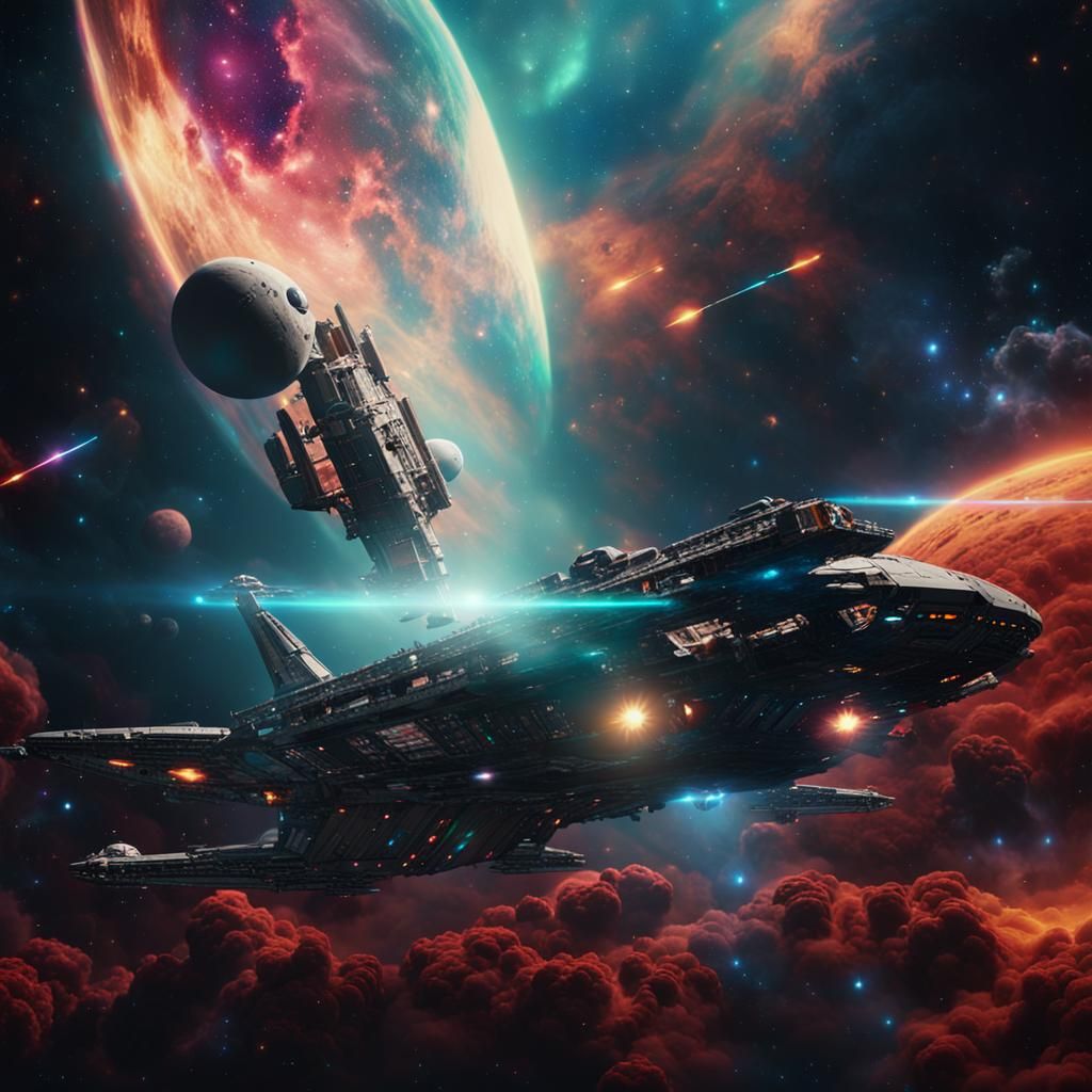 Surreal Galactic Odyssey in Cinematic Sci-Fi Style