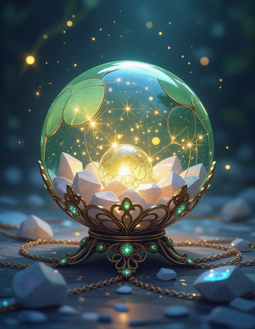 Peridot Gemstone Sphere with Luminescent Lights