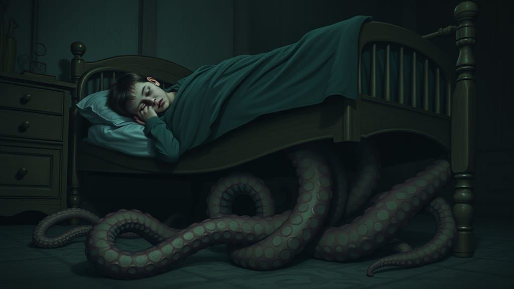 Surreal Nightmare Scene in Dark, Muted Colors