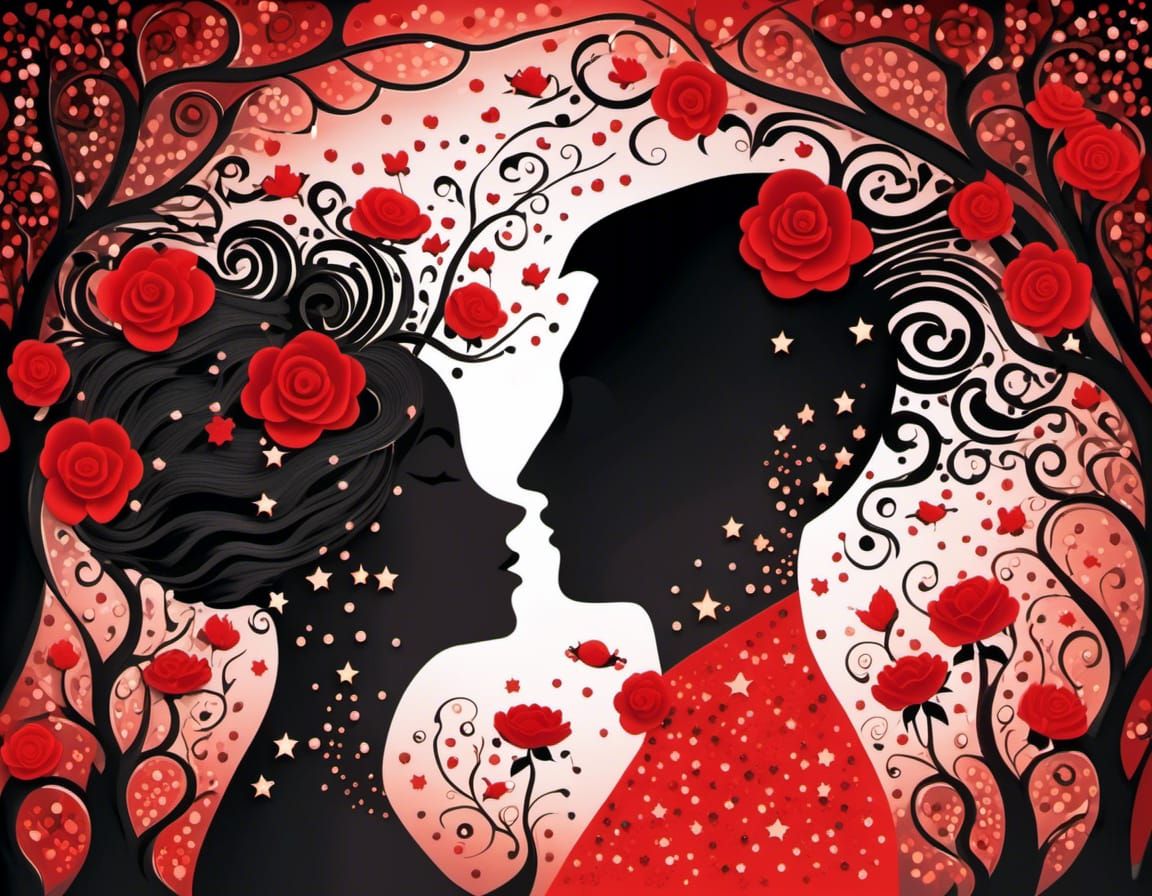 Passionate Kiss Silhouette in Red Tones