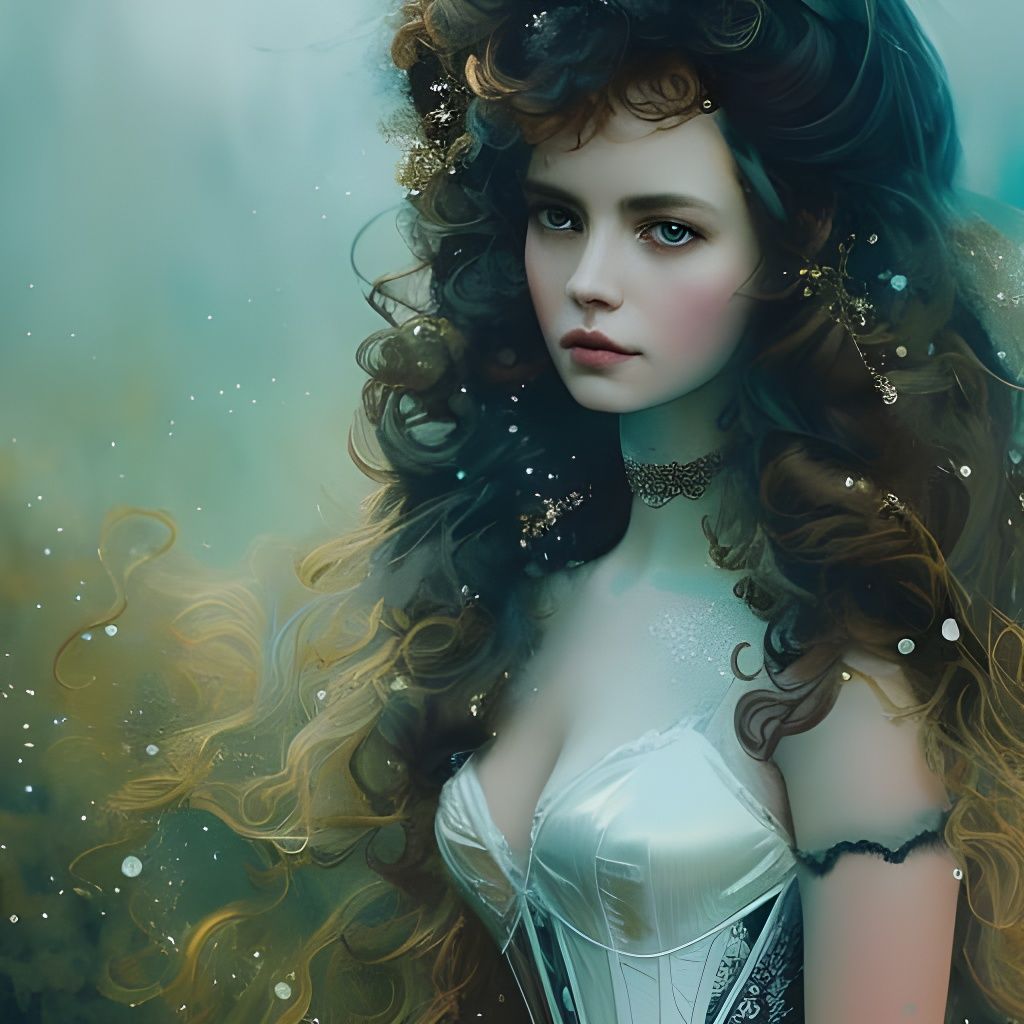 Beautiful Girl Portrait with Corset in Gouache Style