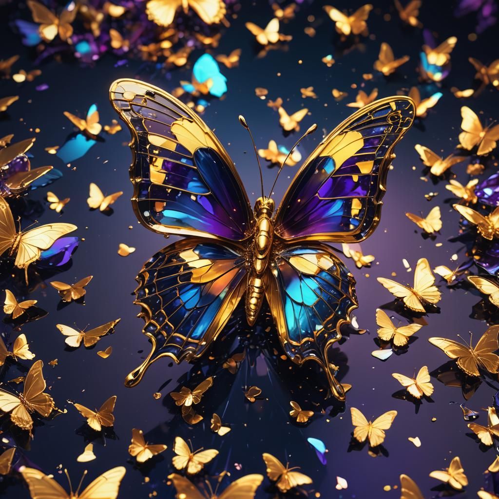 Butterfly Melts Into Gold Glass: Fantasy Concept Art
