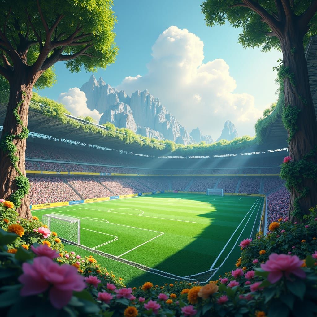 Mystical Soccer Pitch in Fantasy Landscape