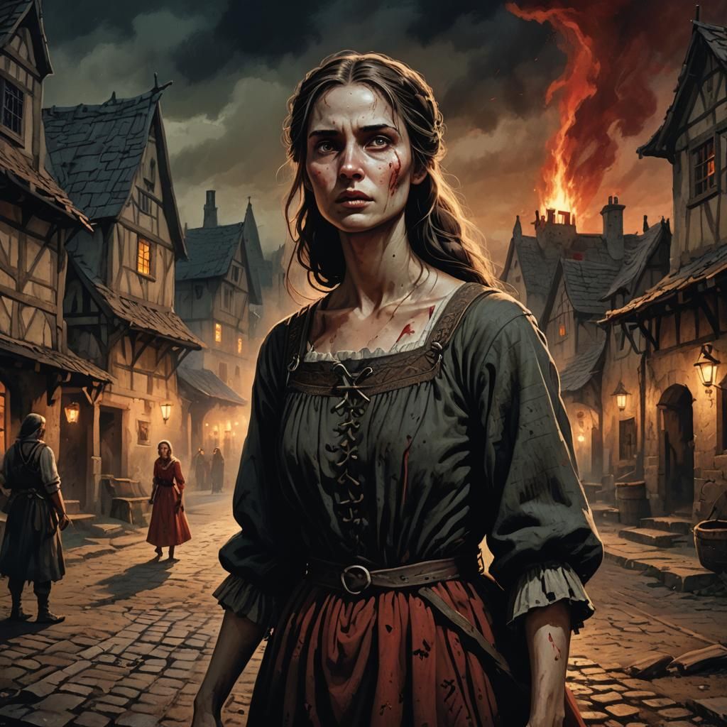 Possessed Peasant Woman in Dark Fantasy Illustration