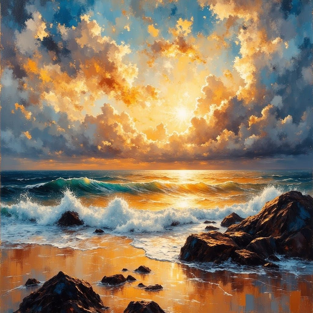 Sunset Over Oahu's North Shore Oil Painting