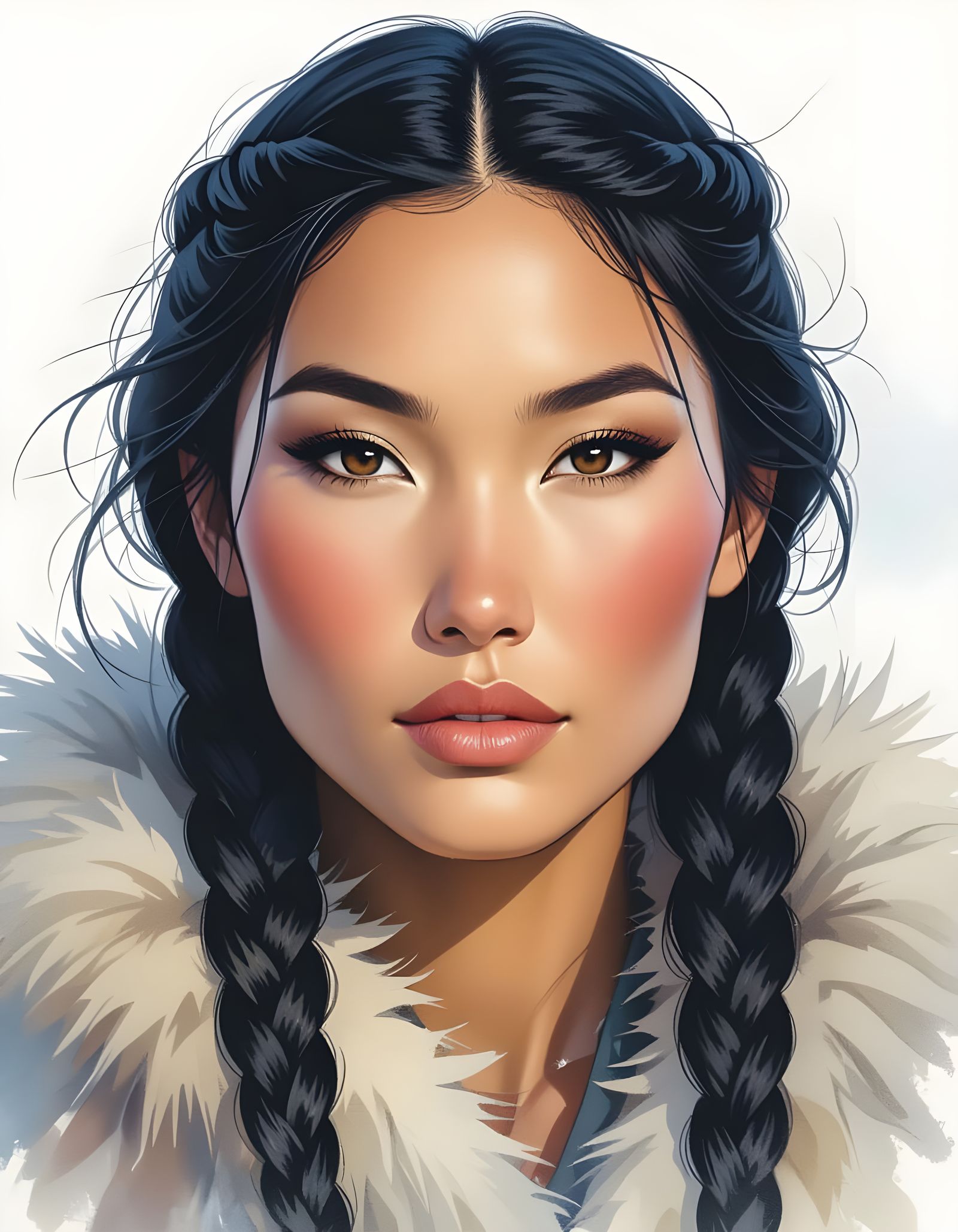 Eskimo Woman Portrait in Comic Book Style