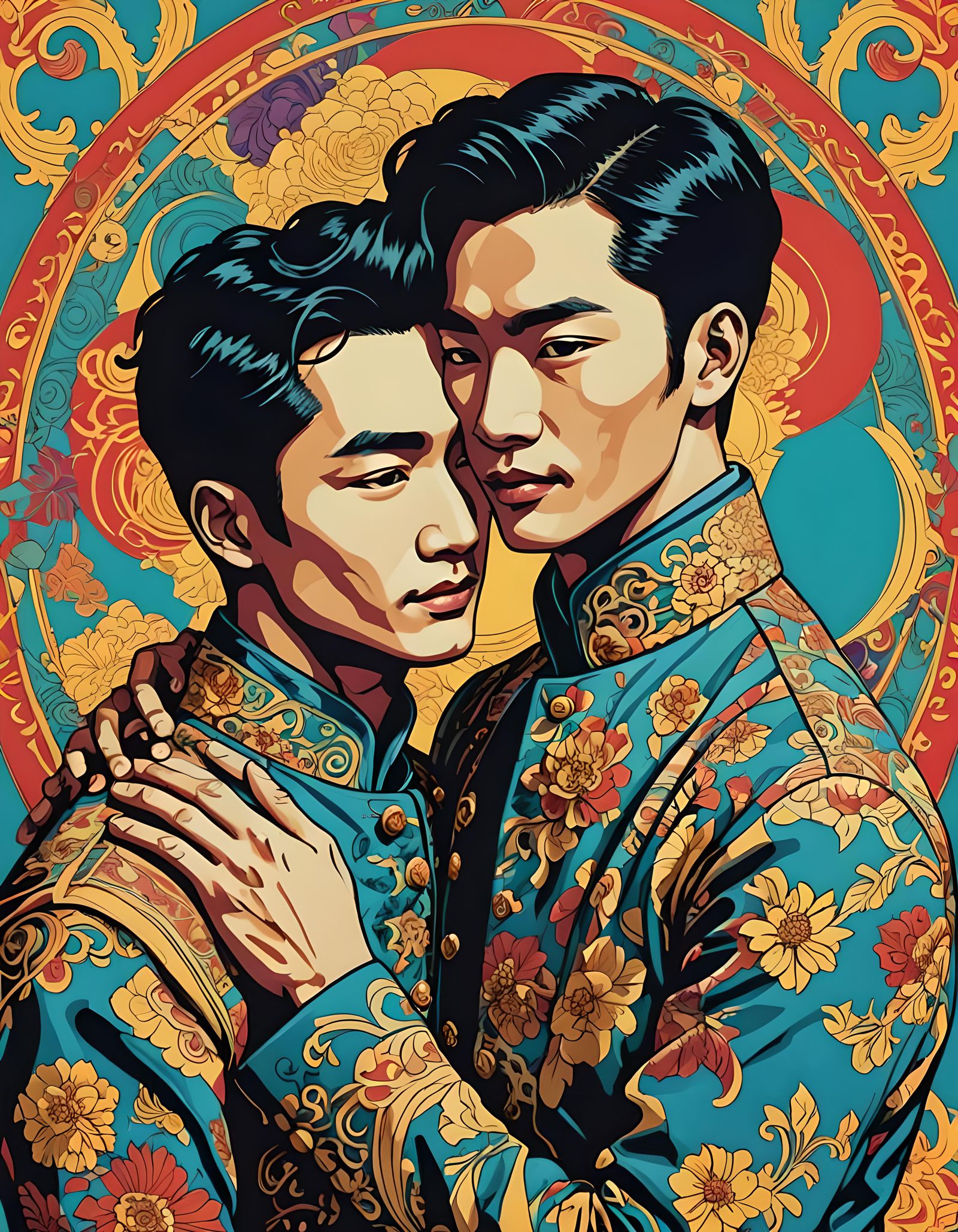 Pop Art Victorian Poster: Gay Couple's Embrace