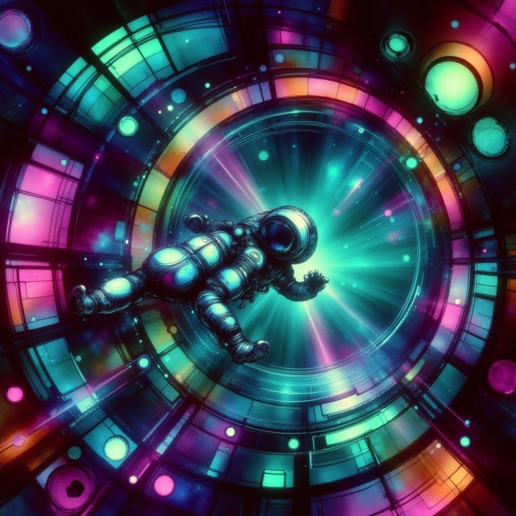 Astronaut in Spaceship with Holographic Displays