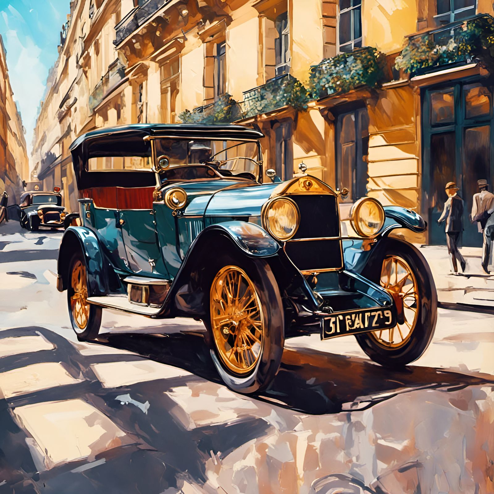 Vintage Car in Paris, Impressionist Style