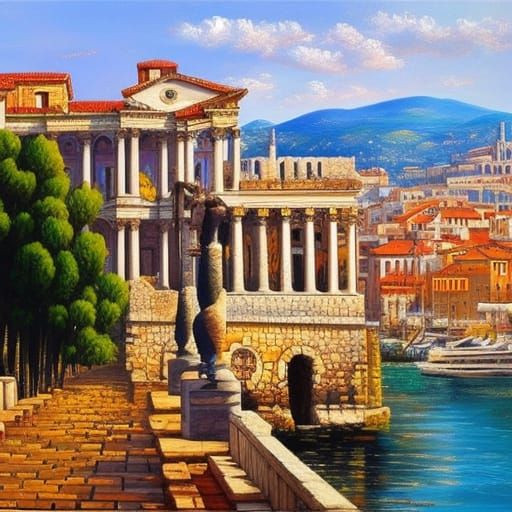 Dalmatian Roman City in Sunny Oil Painting Style