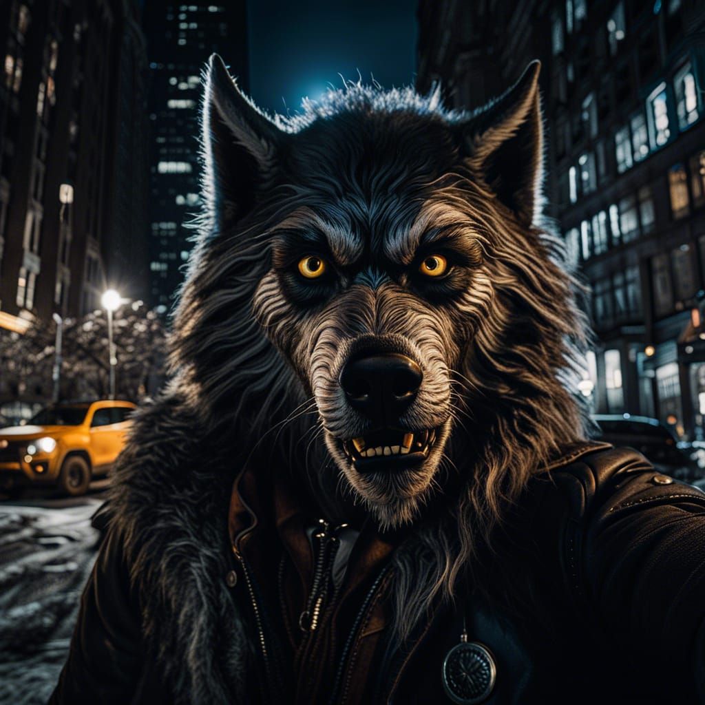 Hyperrealistic Werewolf Selfie in Downtown New York