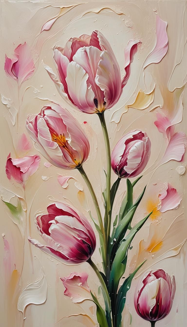 Pink Tulip: Abstract Oil Painting with Loose Brushstrokes