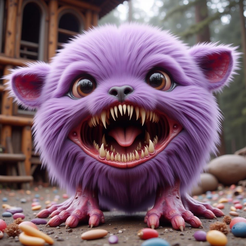 Whimsical Purple Creature in Candyland