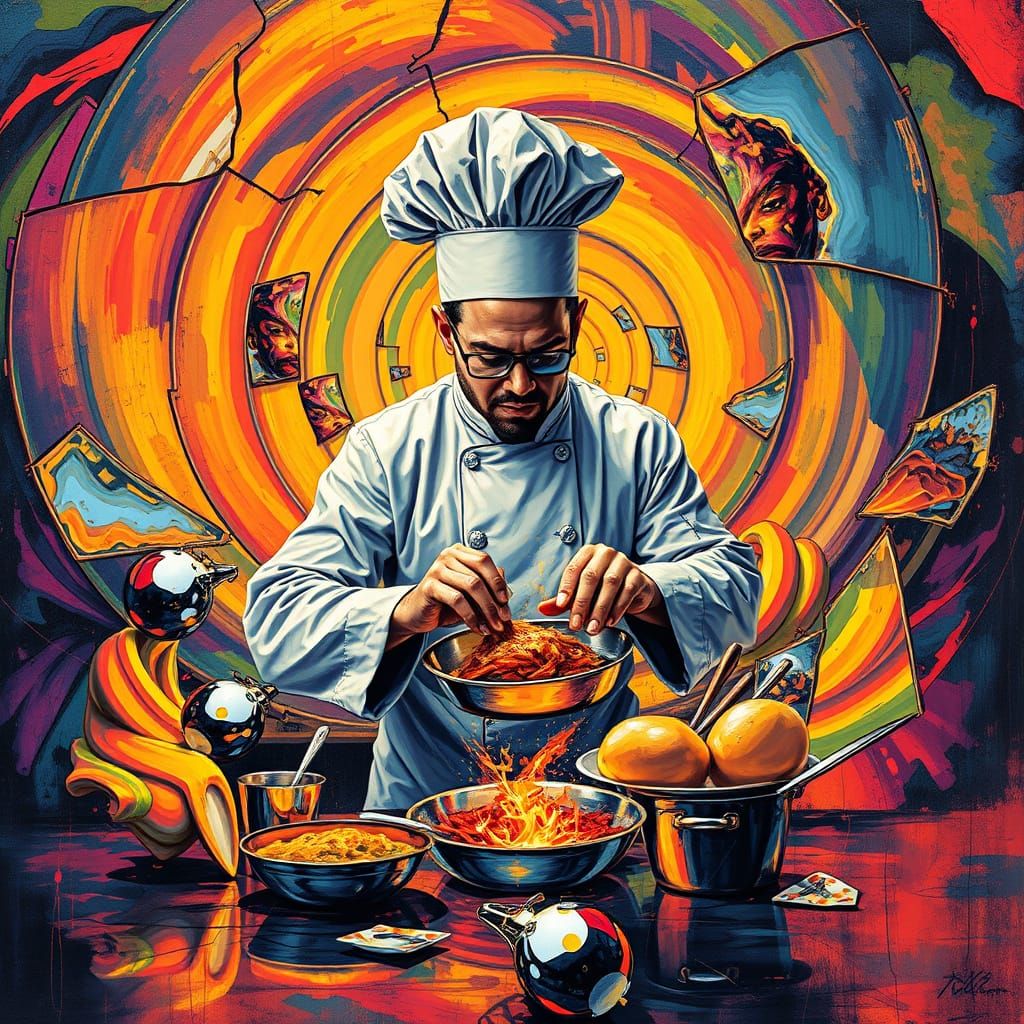 Kaleidoscope Chef in Graffiti and Splash Art Styles