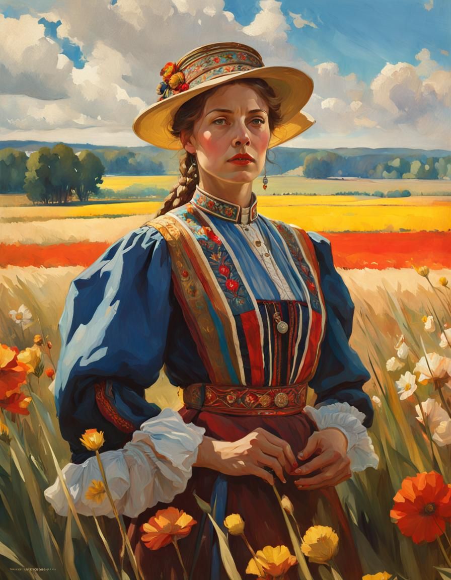 Woman in Folk Costume, Symbolic Painting Style