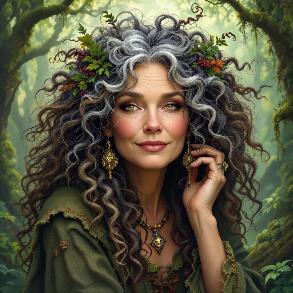 Mystical Forest Hag Portrait in Whimsical Style