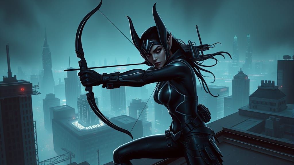 Cyberpunk Night Elf Assassin in Dystopian City