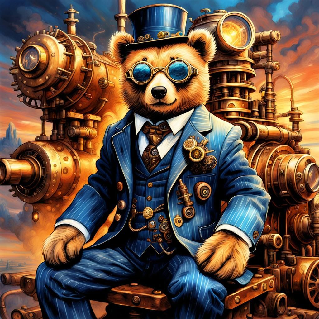 Steampunk Teddy Bear Dreamscape in Luis Royo Style