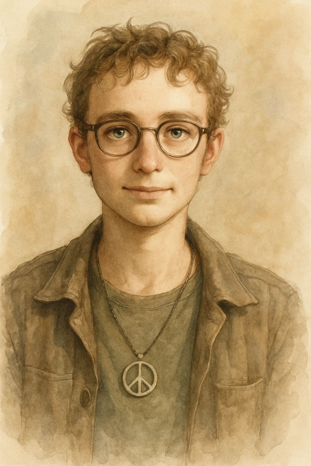 Young Man Portrait with Peace Sign in Warm Colors