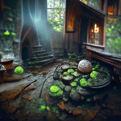 Magical Witch House Interior with Cauldron, Matte Painting