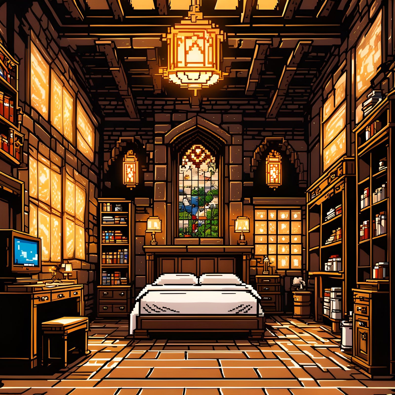 8-Bit Pixel Art: Hogwarts Castle Bedroom