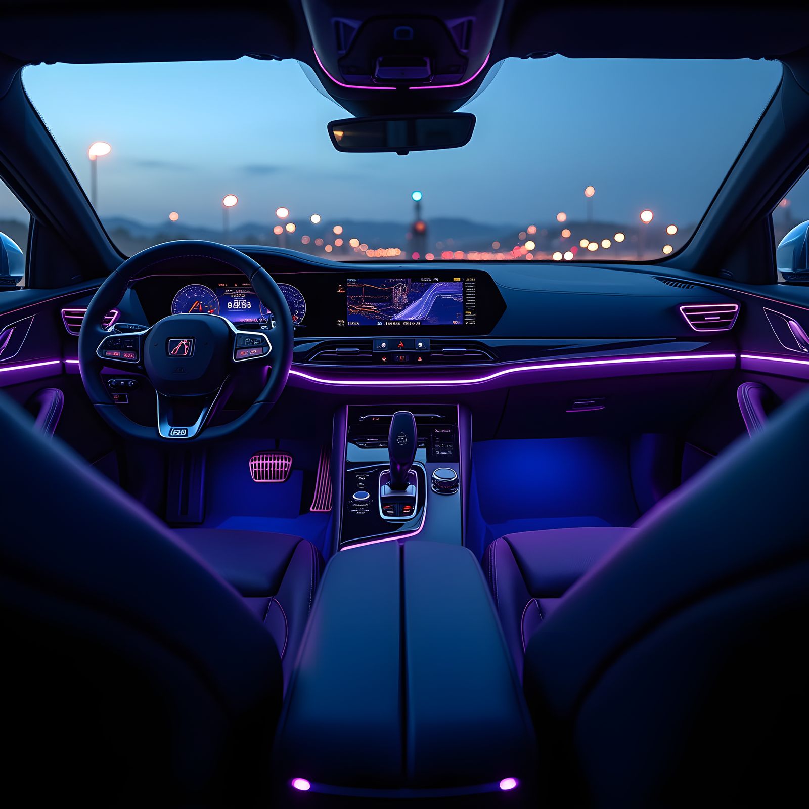 Car Dashboard with LED Light Strips