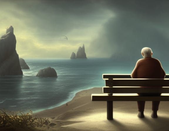 Silhouette of Old Man and Dog at Sea