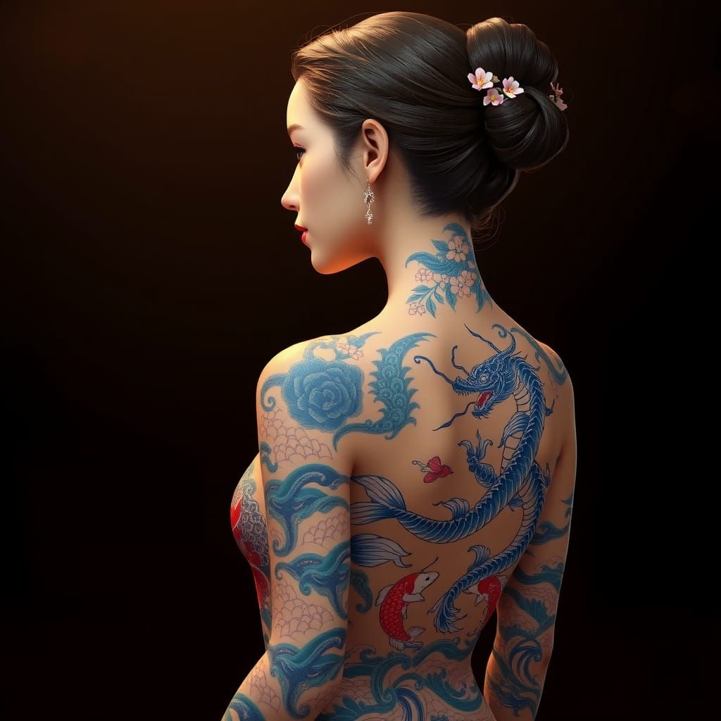 Japanese Tattoo Art: Dragon and Koi in Anime Style