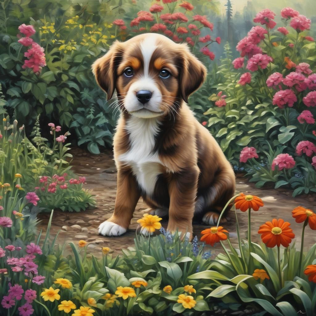 Puppy's Garden: A Vibrant, Playful Painting