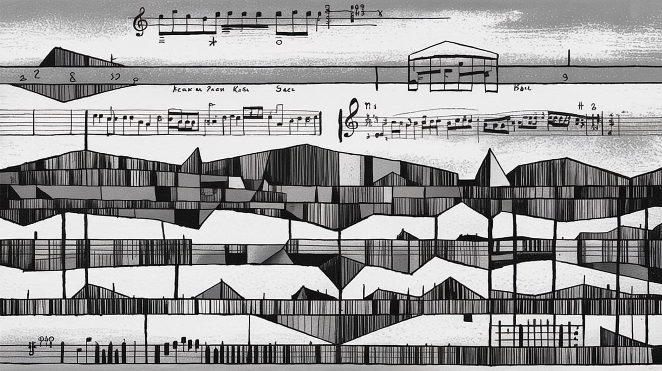Abstract Experimental Music Notation in Black and White