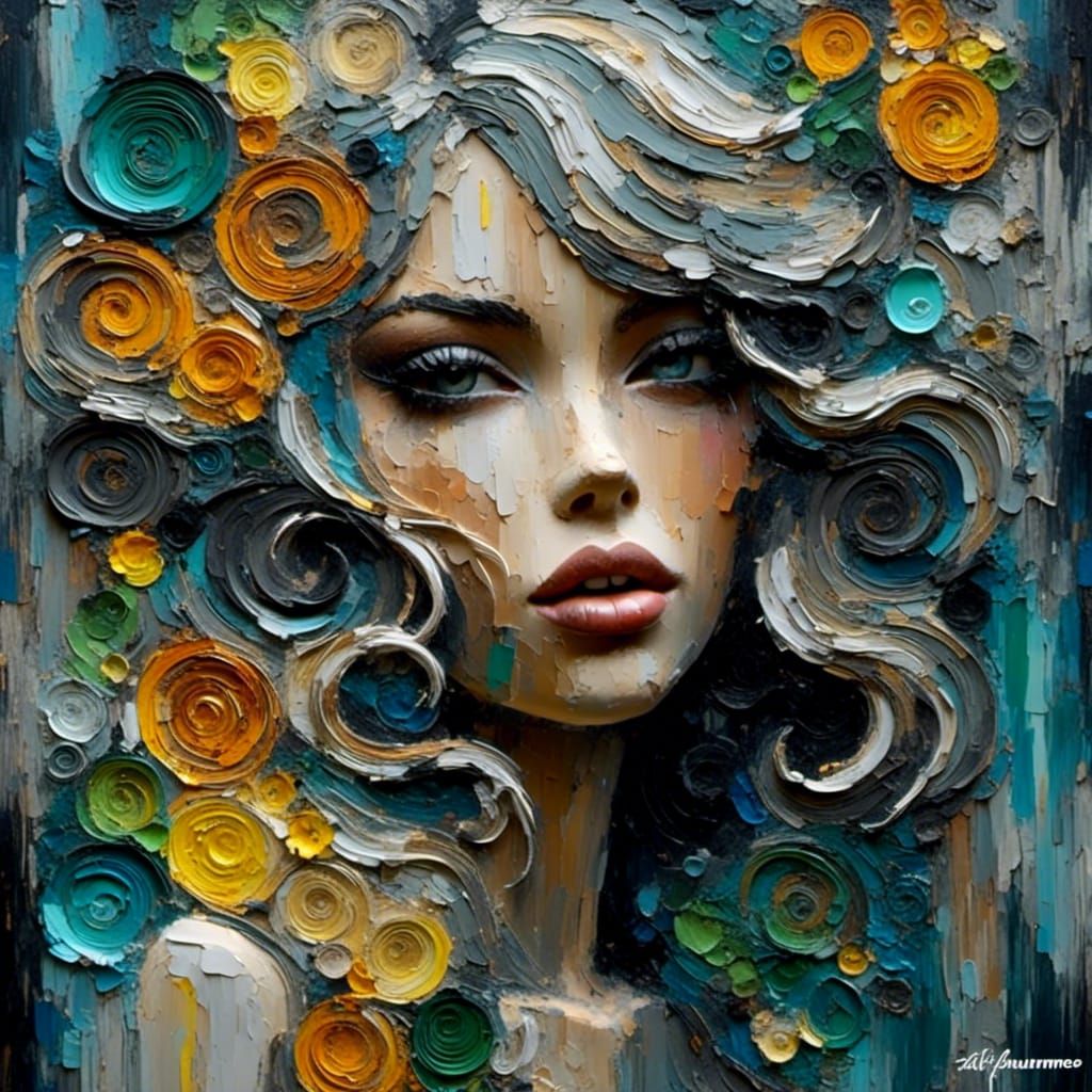 Colorful Impasto Portrait of Woman's Breath
