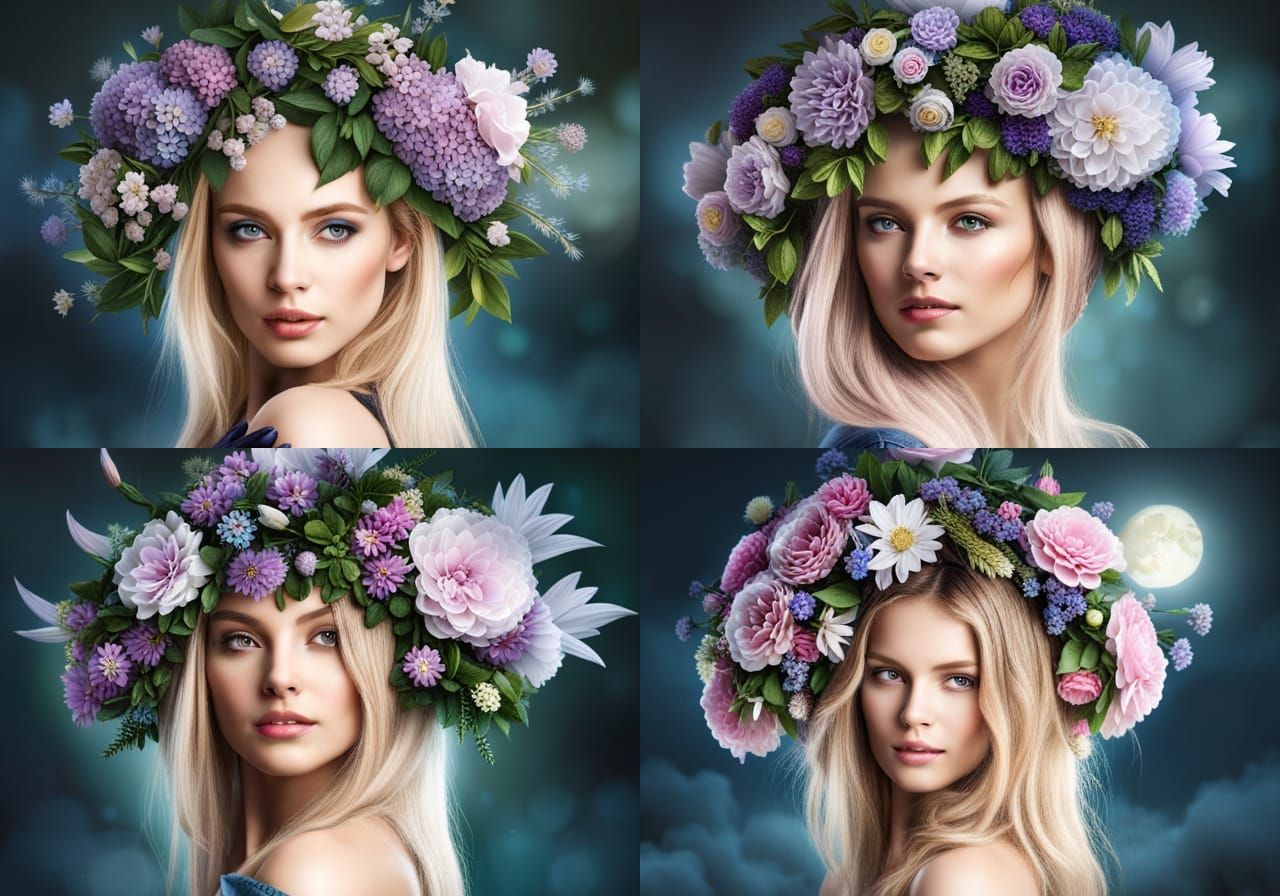 Beautiful Woman with Flower Wreath: Fantasy Portrait