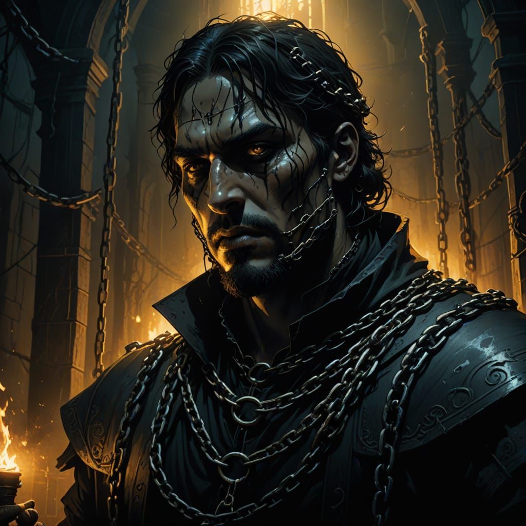 Dark Fantasy Figure in Chains with Gothic Elements
