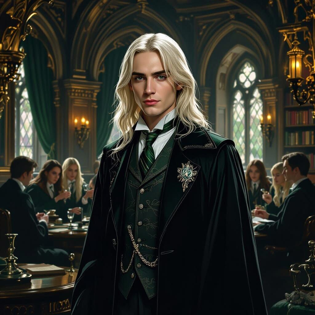 Young Wizard in Slytherin Common Room, Art Nouveau Style