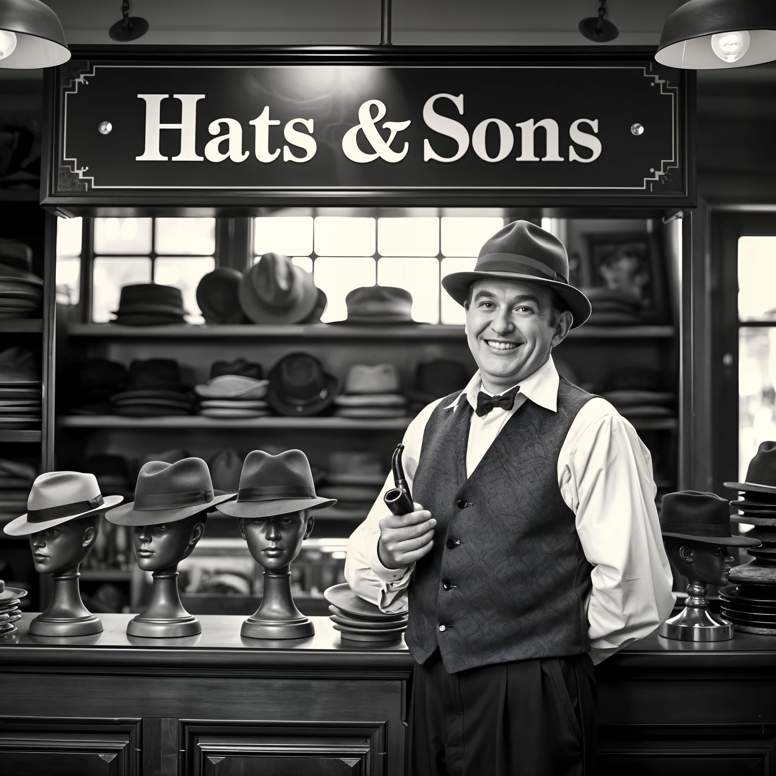 1940s Hat Shop Interior in Black and White