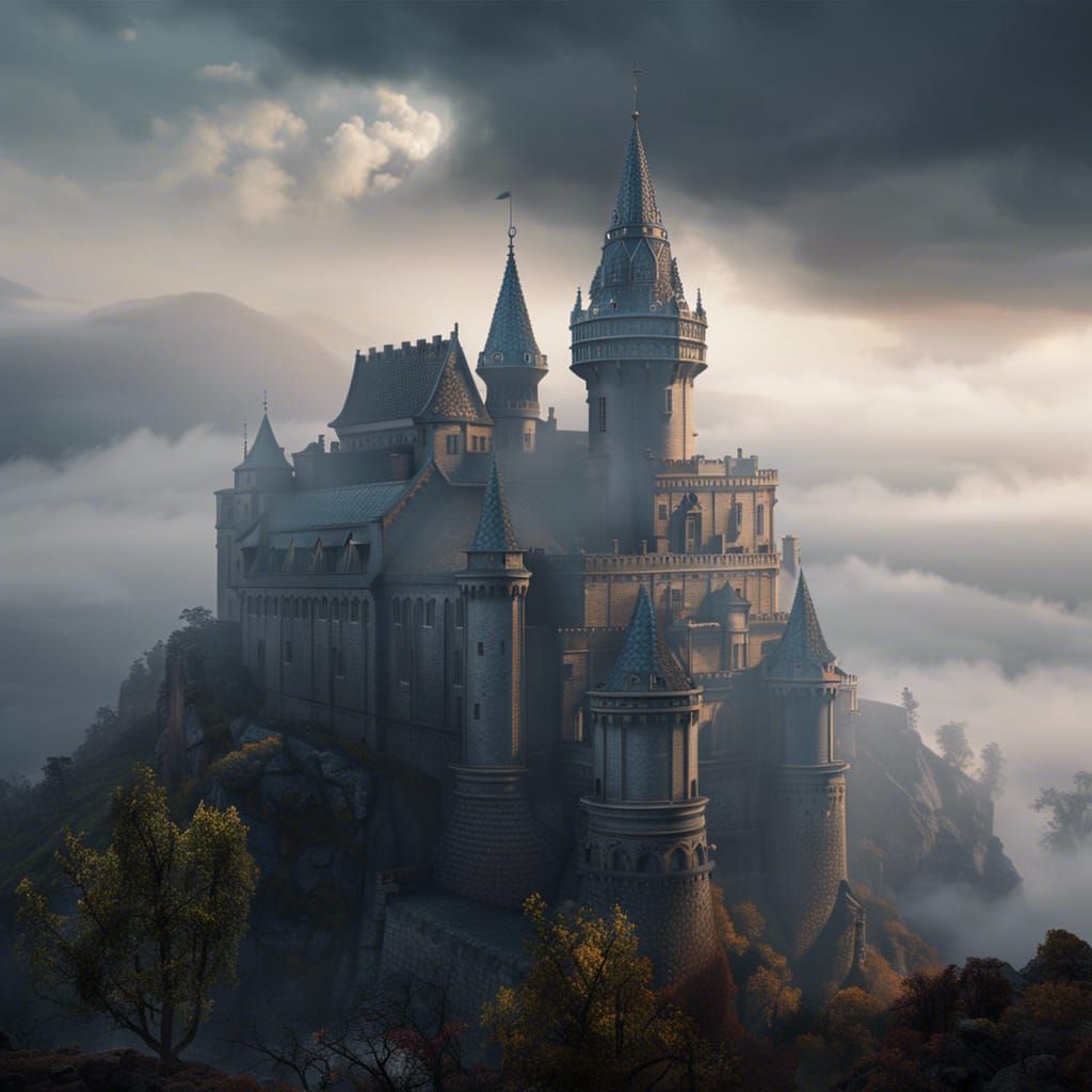 Stratus clouds on medieval castle