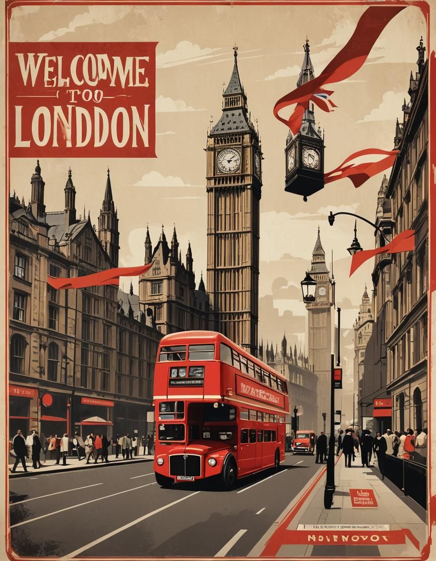 Retro London Travel Poster with Big Ben