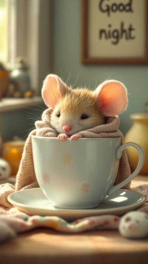 Mouse in Teacup: Whimsical Art Inspired by Miyazaki