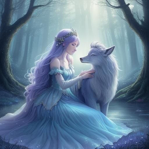 Princess Connects with Forest Stag in Fantasy Illustration