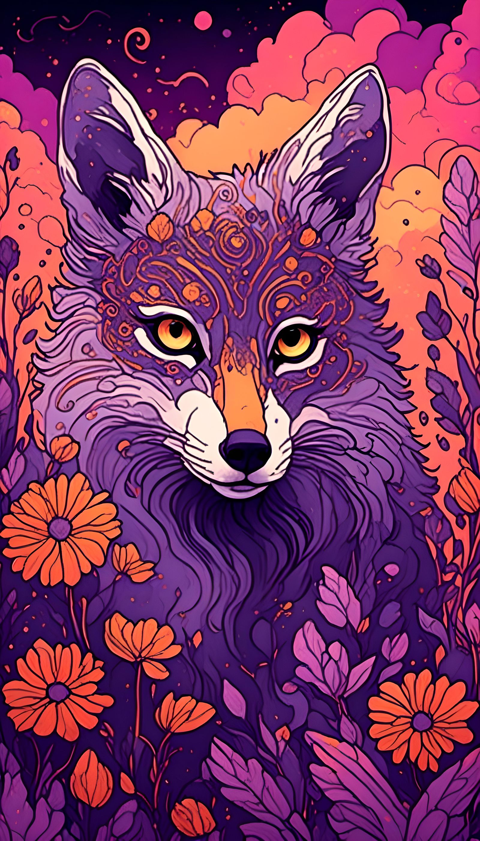 Purple Wolf Drawing